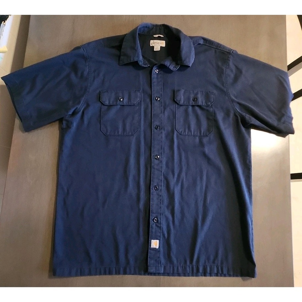 Carhartt Men Navy Blue Work Shirt Short Sleeve Relaxed Fit XL Streetwear Utility
